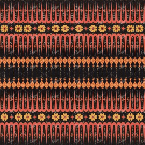 African Tribal Inspired Vintage Pattern with Flowers