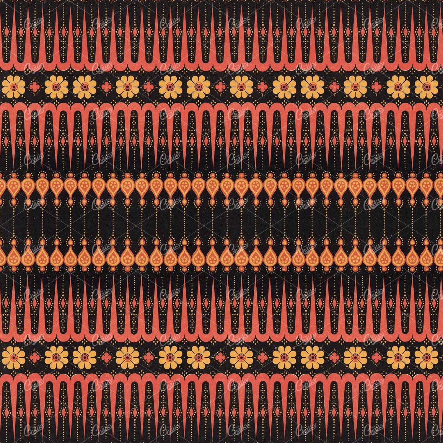 African Tribal Inspired Vintage Pattern with Flowers