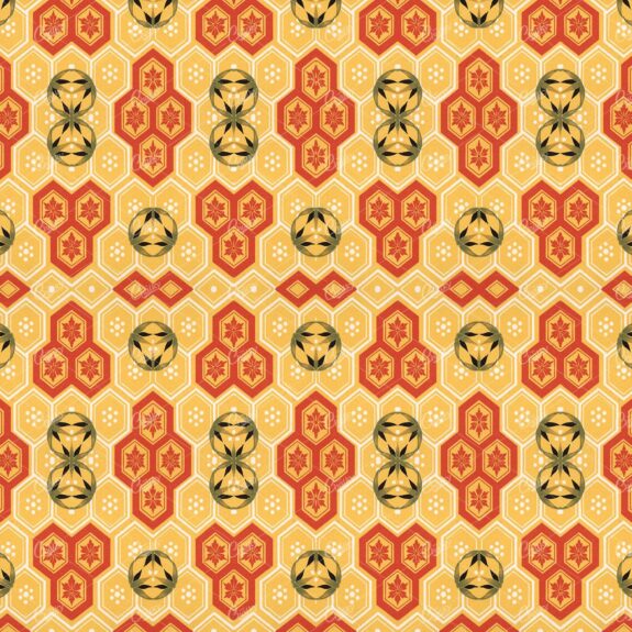 Oriental Inspired Floral Honeycomb Pattern