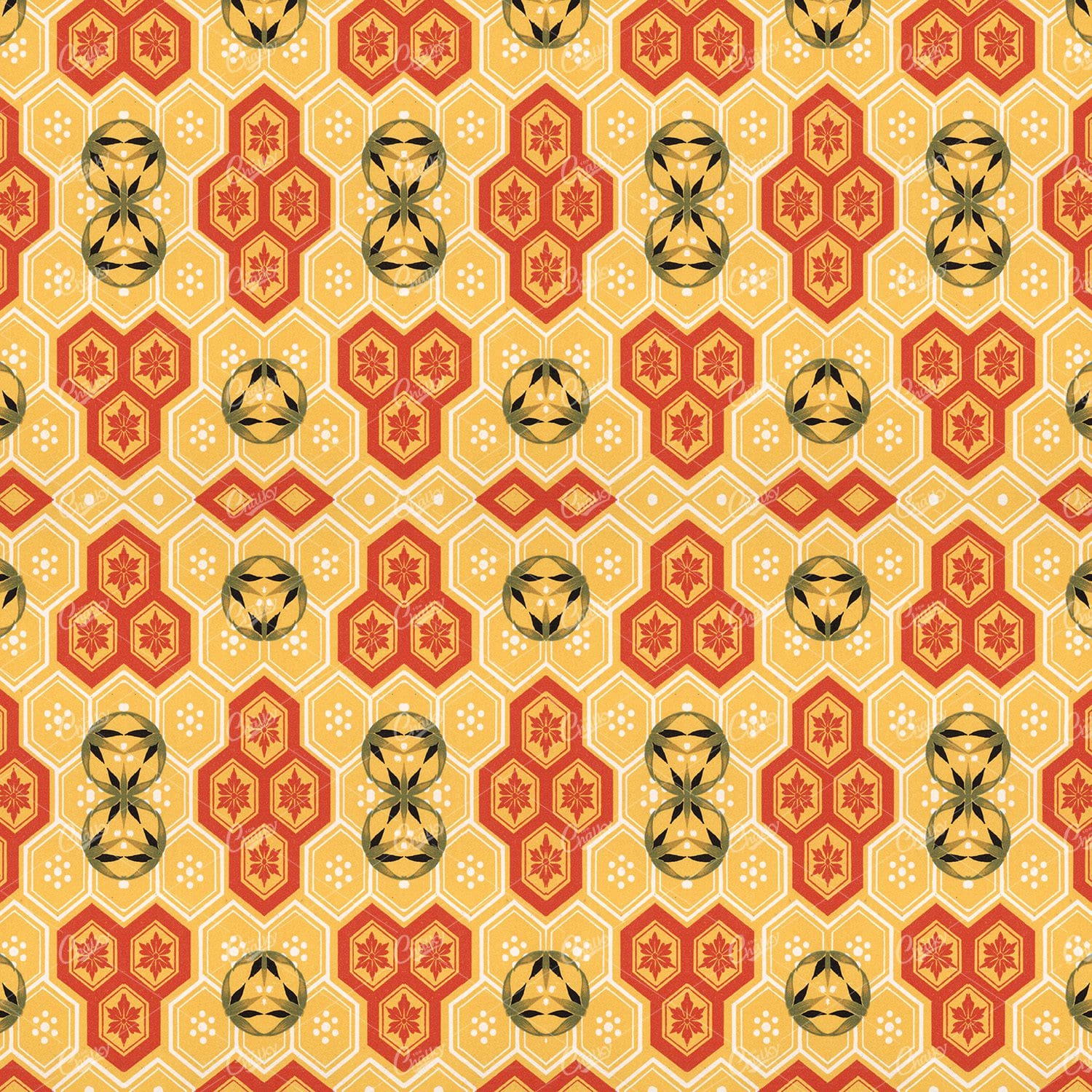Oriental Inspired Floral Honeycomb Pattern