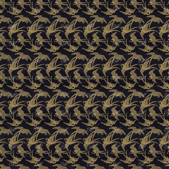 Black and Gold Interlocking Bird Repeating Pattern