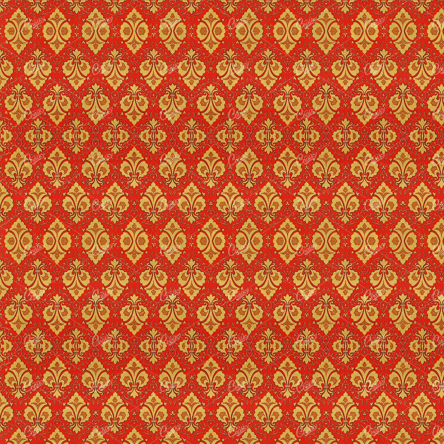 Indian Inspired Gold and Royal Red Tiled Pattern - Vintage Background Collection