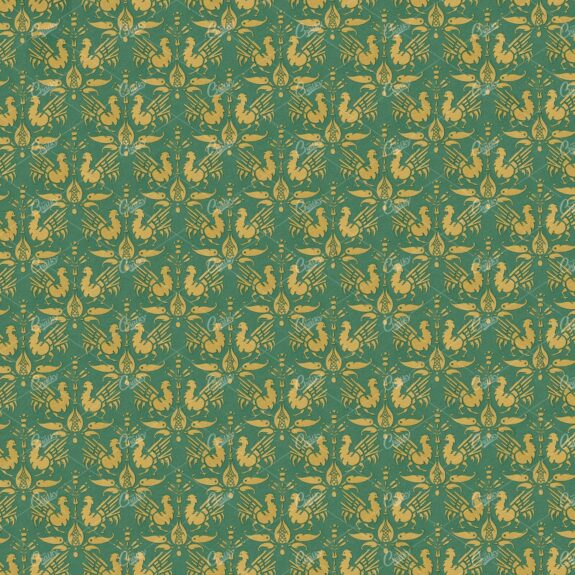 Gold and Turquoise Abstract Bird Repeated Tile Pattern