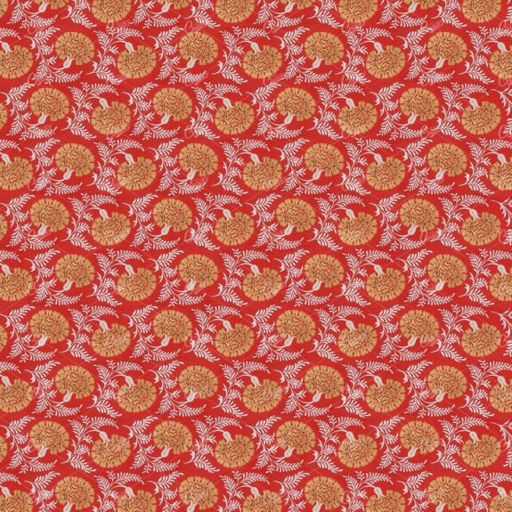 Oriental Styled Red, Gold and White Repeated Floral Tiled Pattern