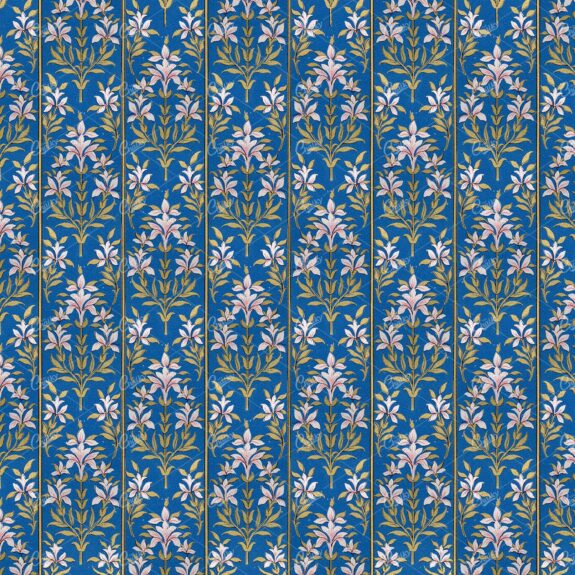 Blue, Gold, and Blush Floral Botanical Frises Pattern