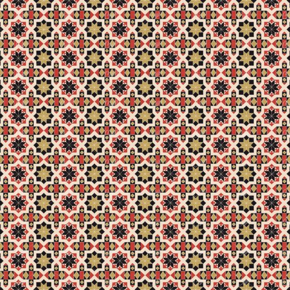 Tiled Gold, Black, Red and Cream Abstract Isometric Pattern No.2