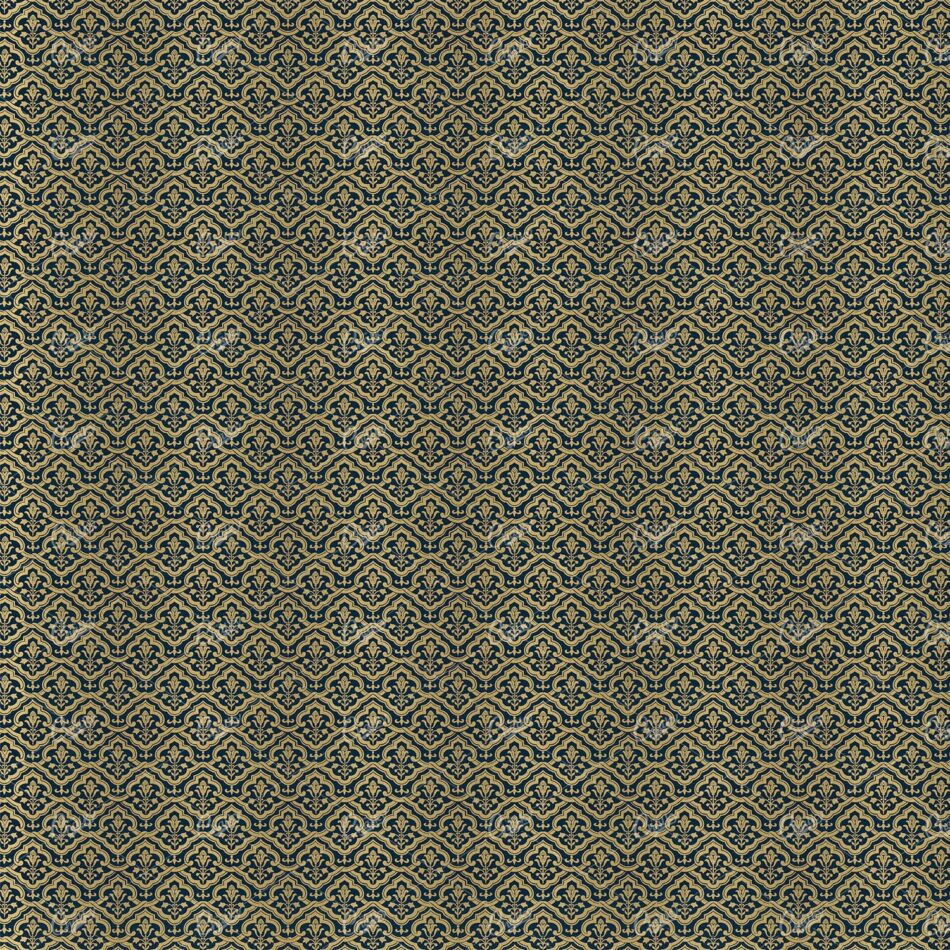 Interlocking Flourished Floral Blue and Gold Pattern