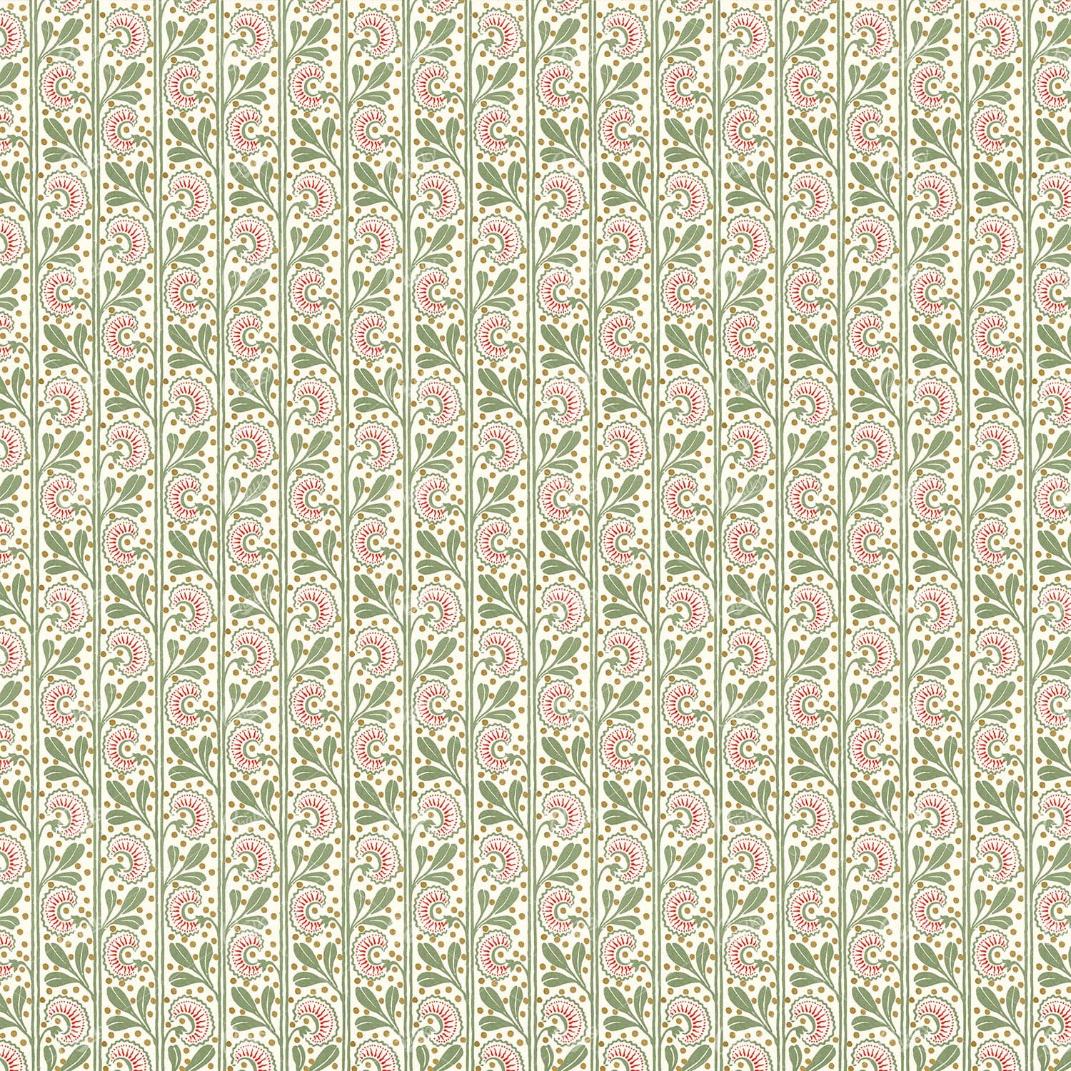 Light Green, Gold and Red Floral Vertical Pattern