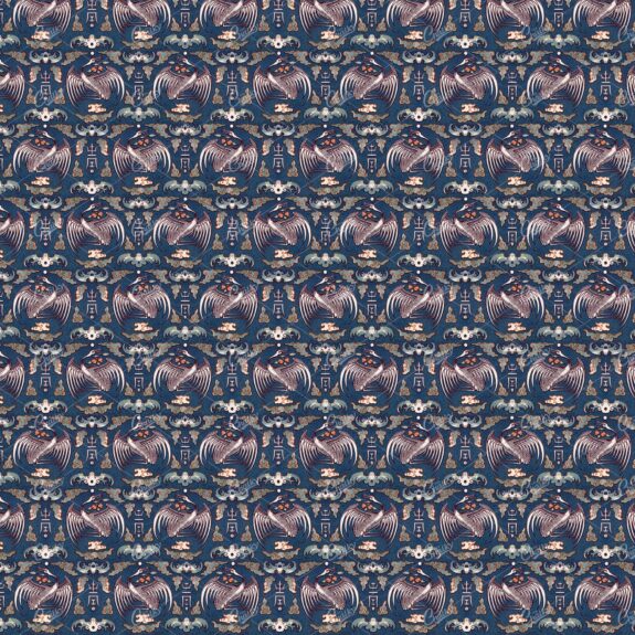 Japan Influenced Crane and Clouds Tiled Vintage Pattern Background