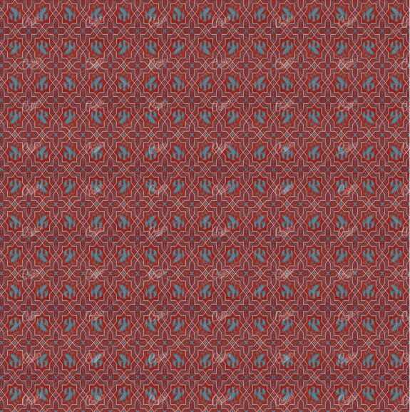 Red and Blue Interlocking Pattern with Bird and Floral Designs