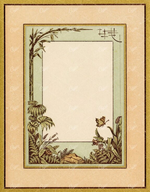 Vintage Frame Adorned with Botanicals and Wildlife - Butterfly and Snail