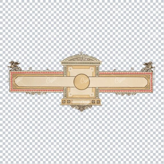 Header Banner Display Design Element, Featuring Heraldic Lions and Floral Flourishes