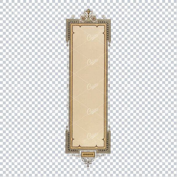 Vertical Gold Banner / Frame Design Adorned with Intricate Line Art