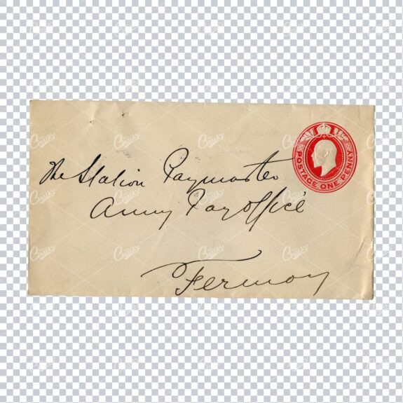 Vintage Envelope Scan with Red One Penny Postage Stamp No.1
