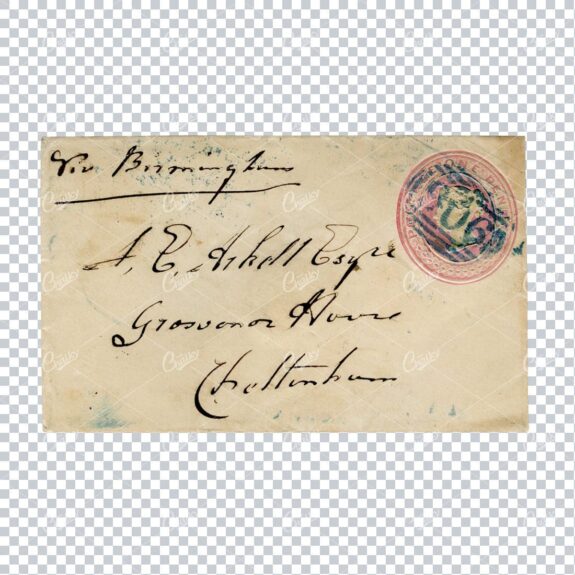 Handwritten Calligraphy on Old Envelope with One Penny Postage Stamp
