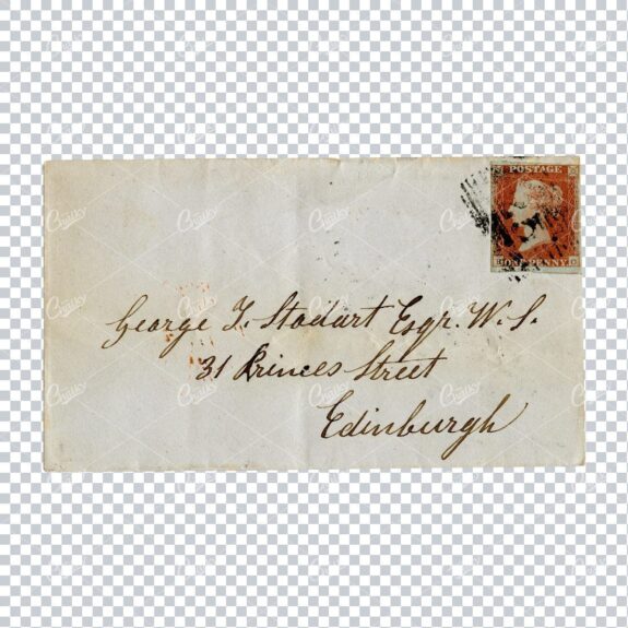 Vintage Envelope Scan with Red One Penny Postage Stamp No.2