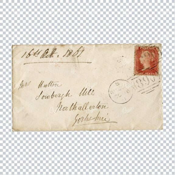 Vintage Envelope Scan with Red One Penny Postage Stamp No.3