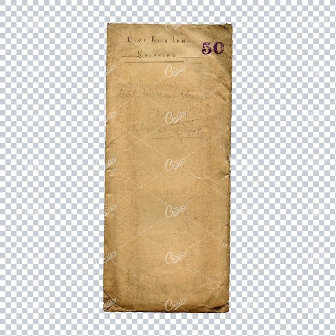 Vintage Scan of Grunge and Dirty Cream Envelope Texture with Number 50
