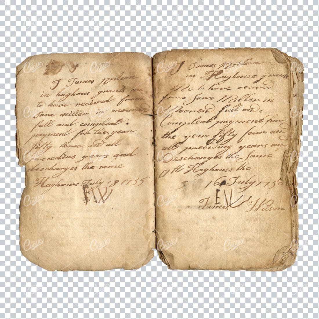 Aged with Beautiful Petina - Antique Handwritten Book Scan No.18