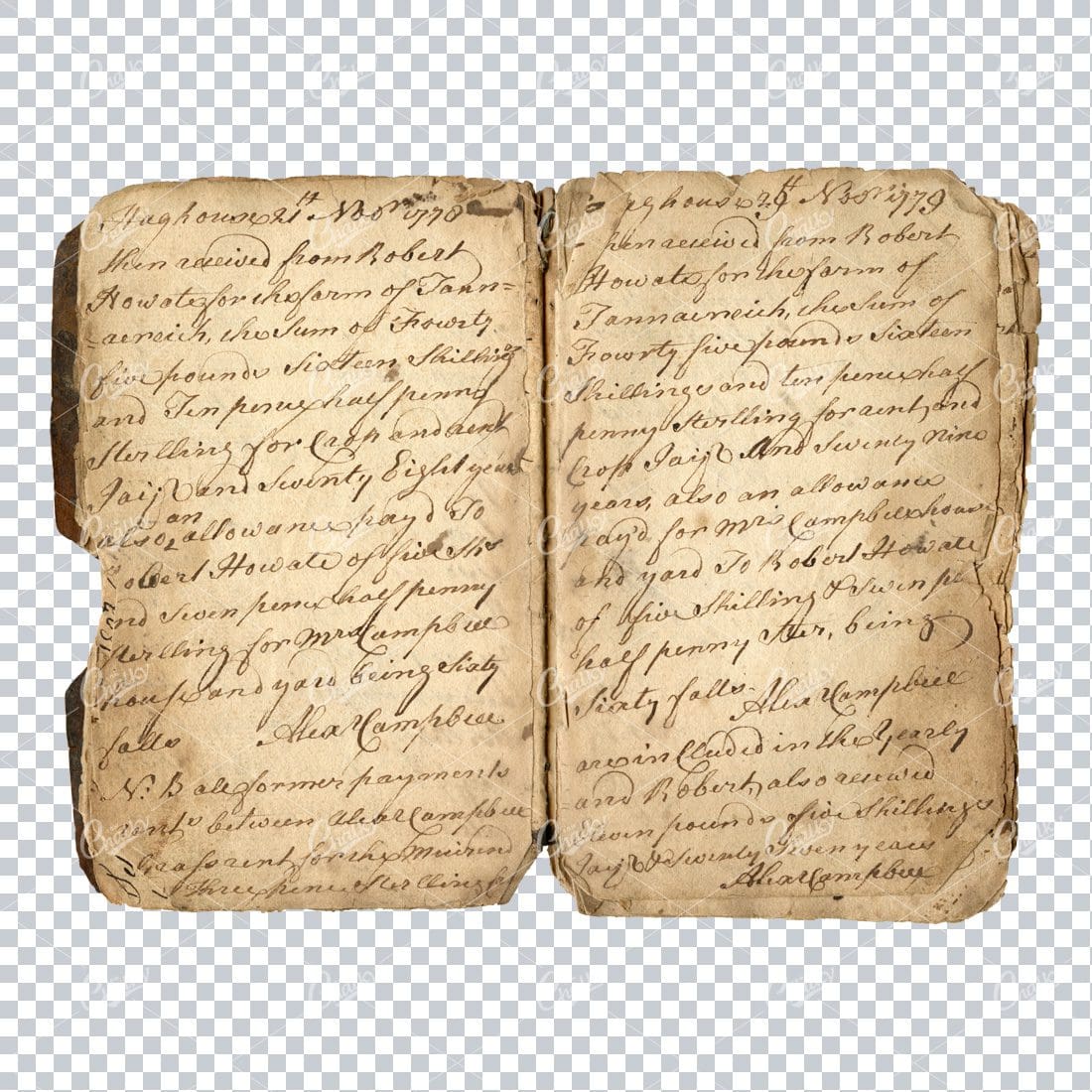 Aged with Beautiful Petina - Antique Handwritten Book Scan No.21