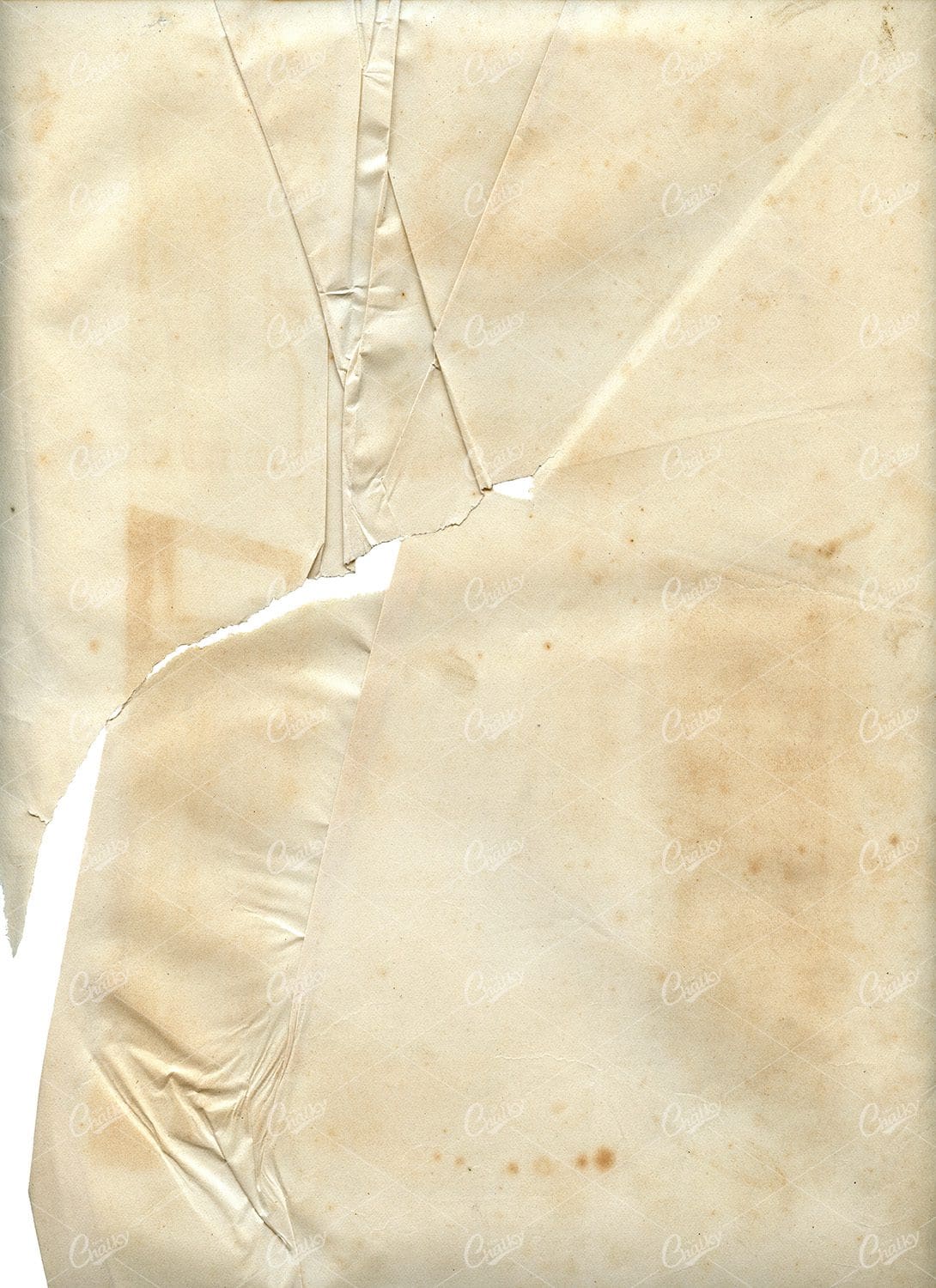 Ripped and Crinkled Vintage Paper Texture with Stains