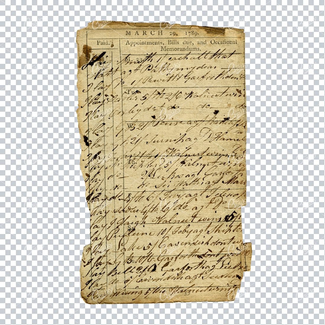 Antique Beautifully Handwritten and Aged Page from Receipt Notebook No.1