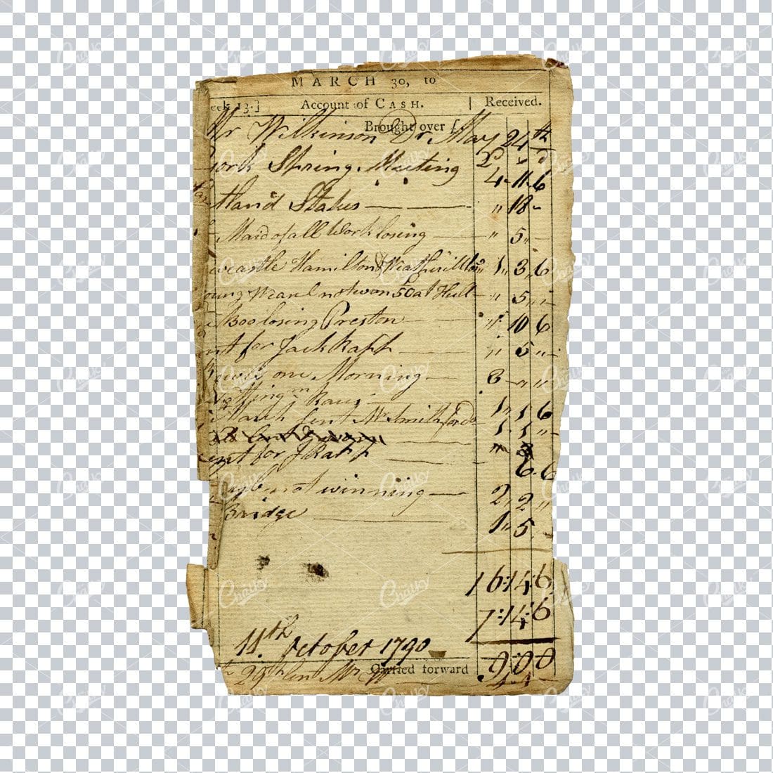 Antique Beautifully Handwritten and Aged Page from Receipt Notebook No.2