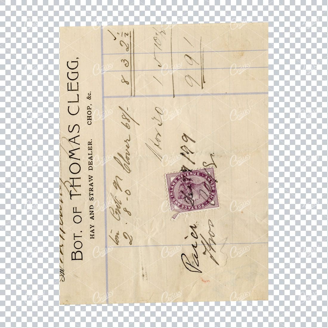 Section Of Antique Invoice With Inland Revenue Stamp