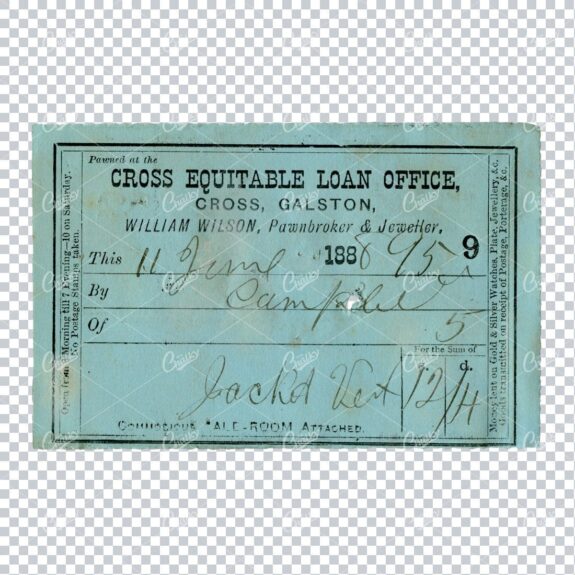 Vintage Loan Office Receipt - Blue Label With Handwriting