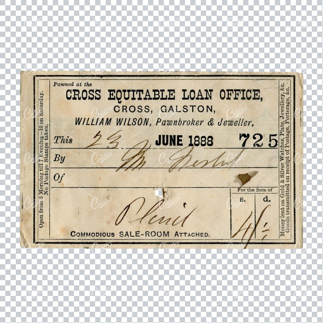 Vintage Loan Office Receipt - Tan Label with Handwriting