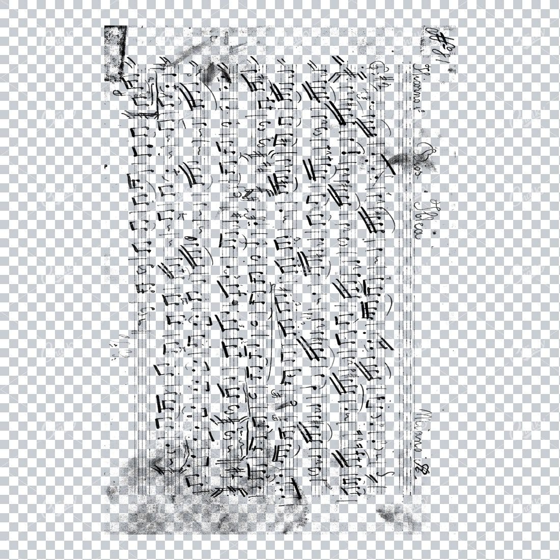 Transparent PNG Overlay Texture - Vintage Handwritten Music Sheet - Worn and Aged No.1