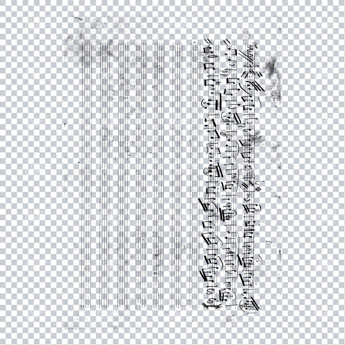 Transparent PNG Overlay Texture - Vintage Handwritten Music Sheet - Worn and Aged No.2