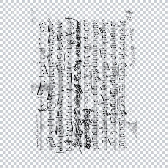 Transparent PNG Overlay Texture - Vintage Handwritten Music Sheet - Worn and Aged No.3