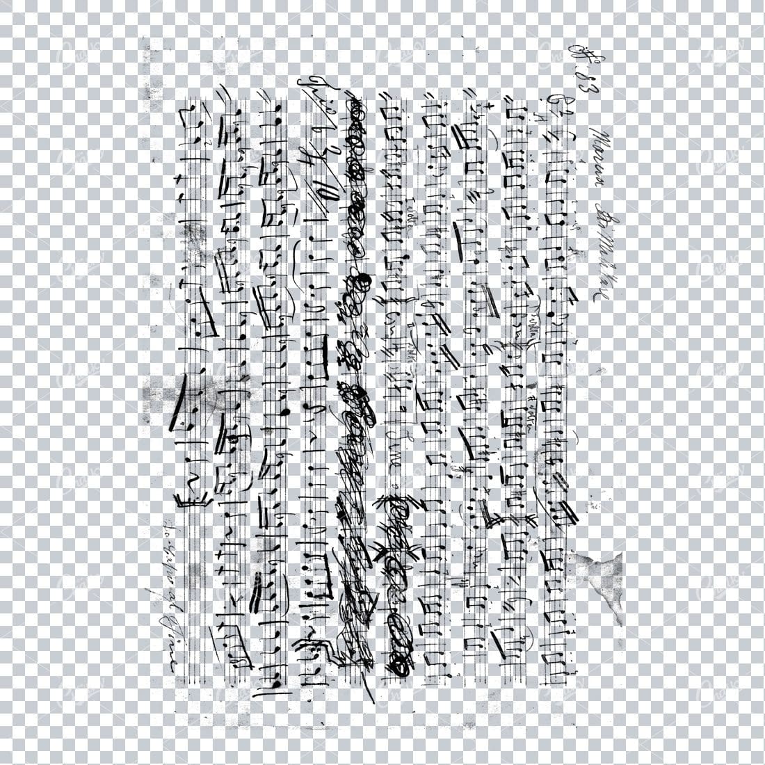Transparent PNG Overlay Texture - Vintage Handwritten Music Sheet - Worn and Aged No.3