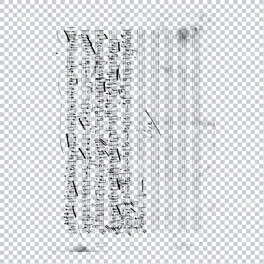 Transparent PNG Overlay Texture - Vintage Handwritten Music Sheet - Worn and Aged No.6