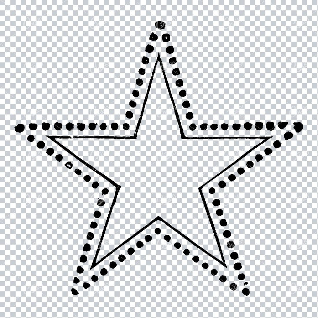 Handcrafted Engraved Illustrationof a Star with Dots Surrounding Edges