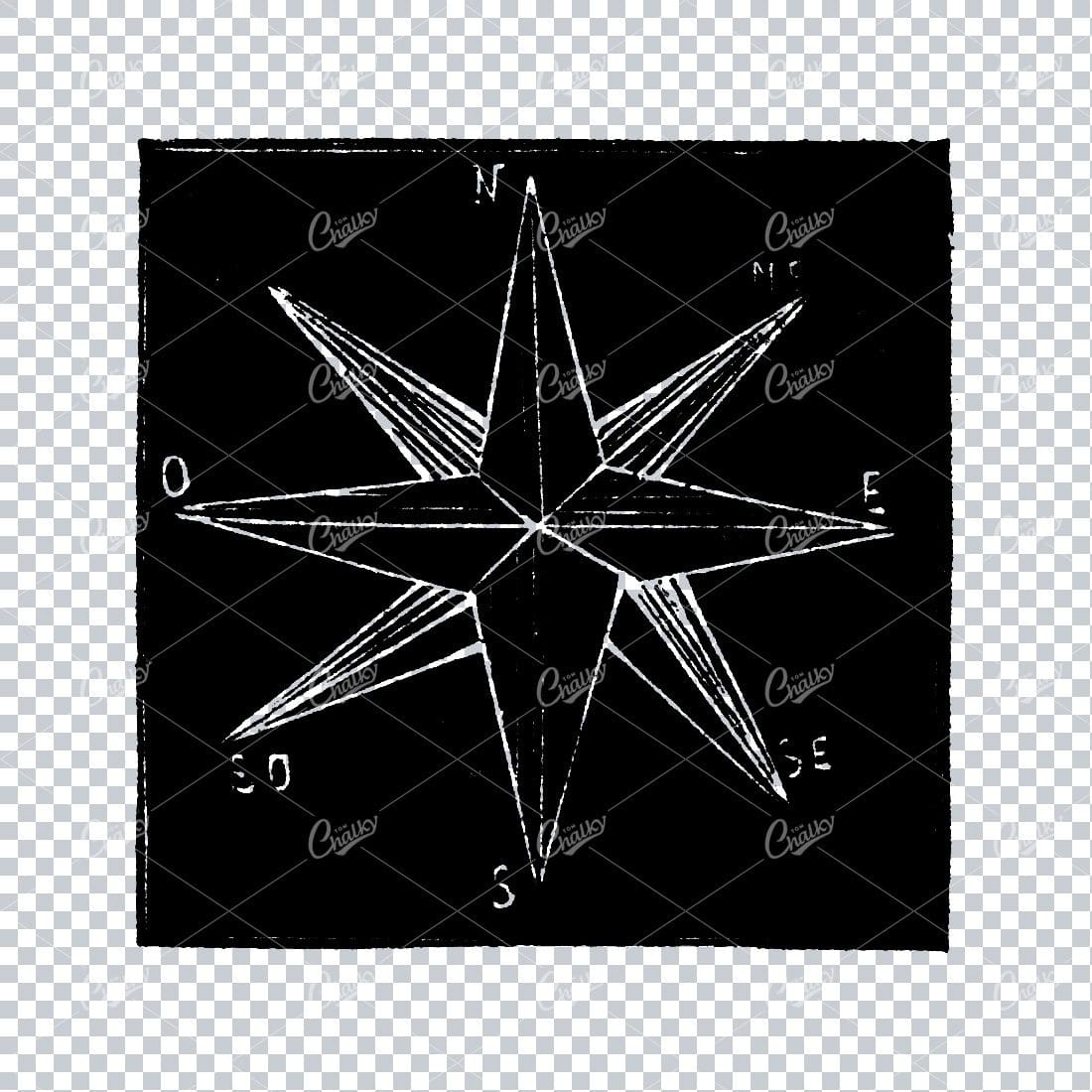 Vintage Engraved Illustration of a Nautical Star Compass