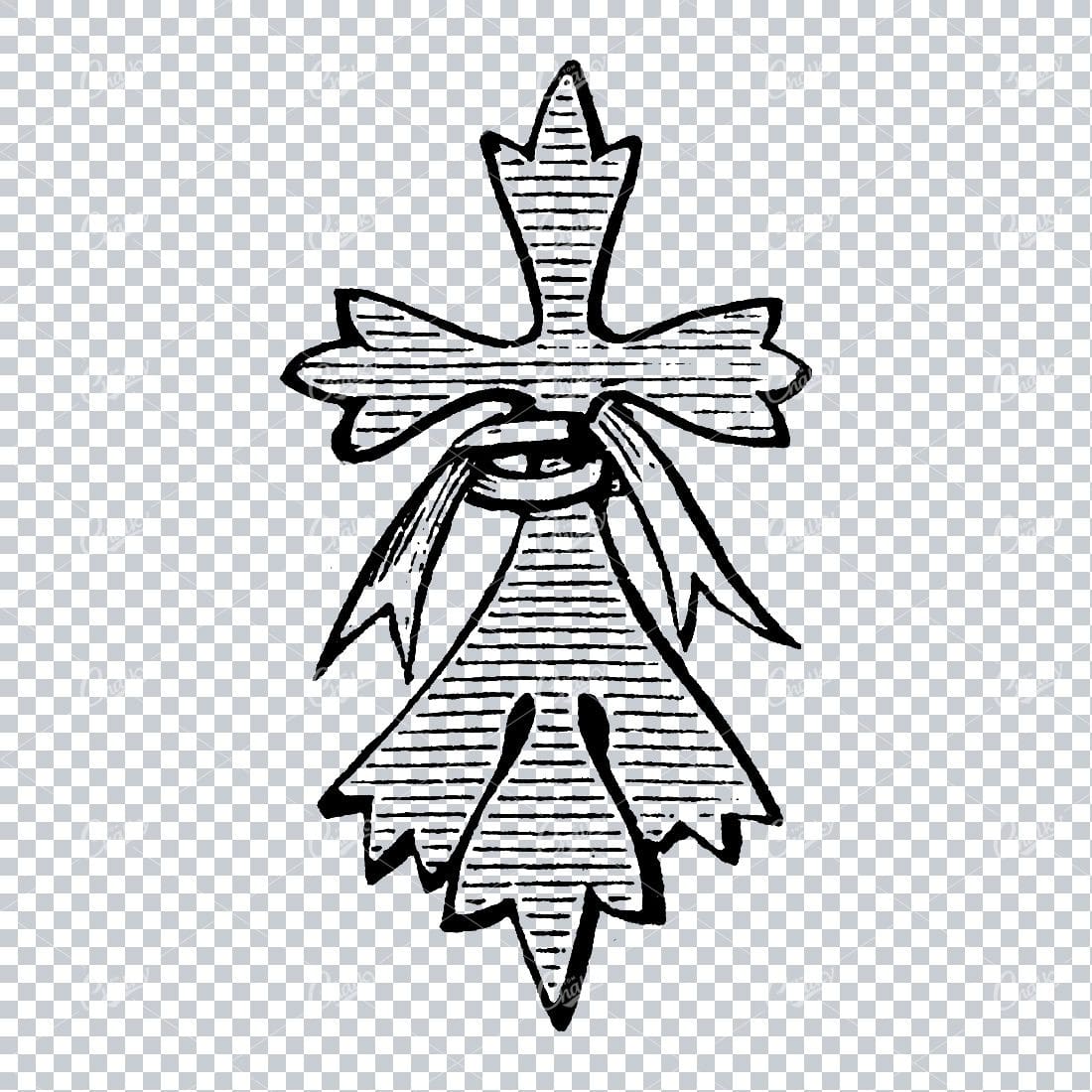 Old Engraving of a Small Floral Inspired Design Element with Bow Wrap