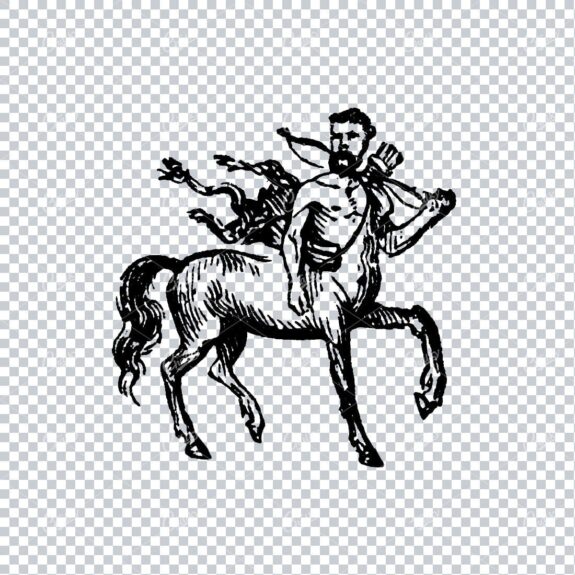 Vintage Line Art of a Centaur Carrying Bow and Arrow