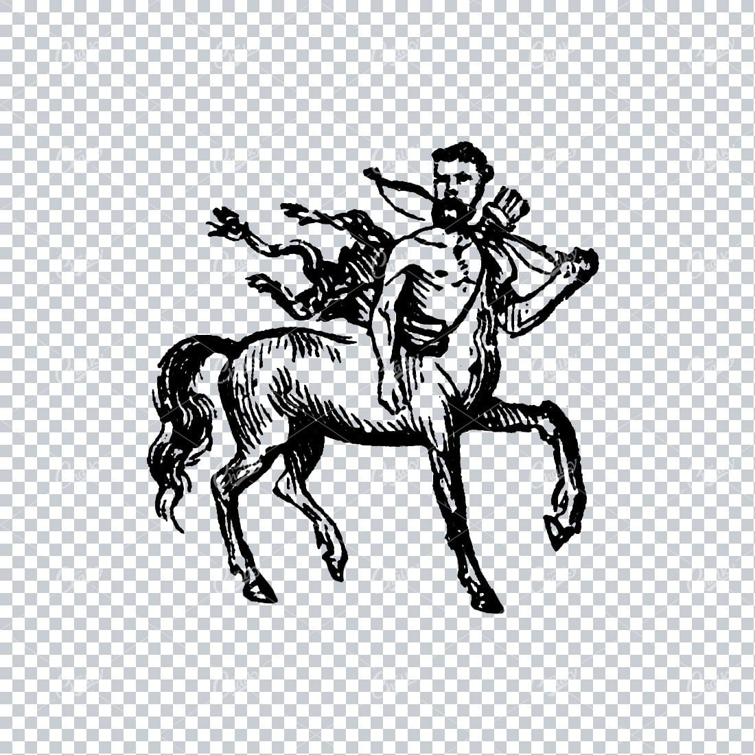 Vintage Line Art of a Centaur Carrying Bow and Arrow