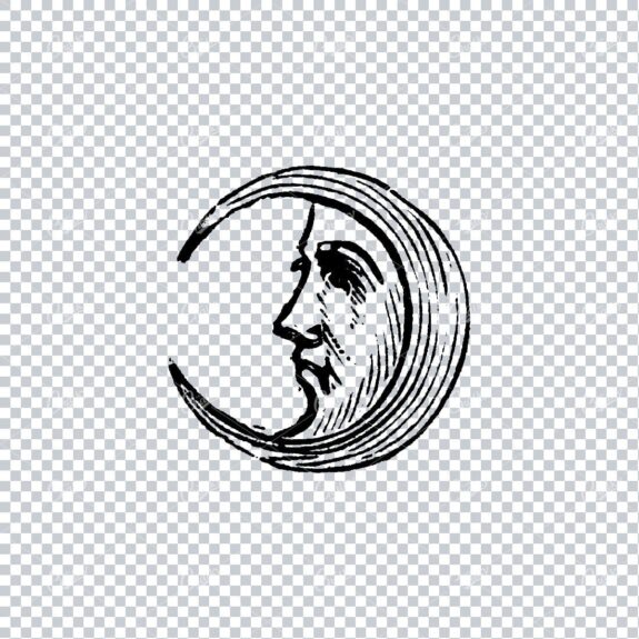 Old Illustration of a Crescent Moon Face