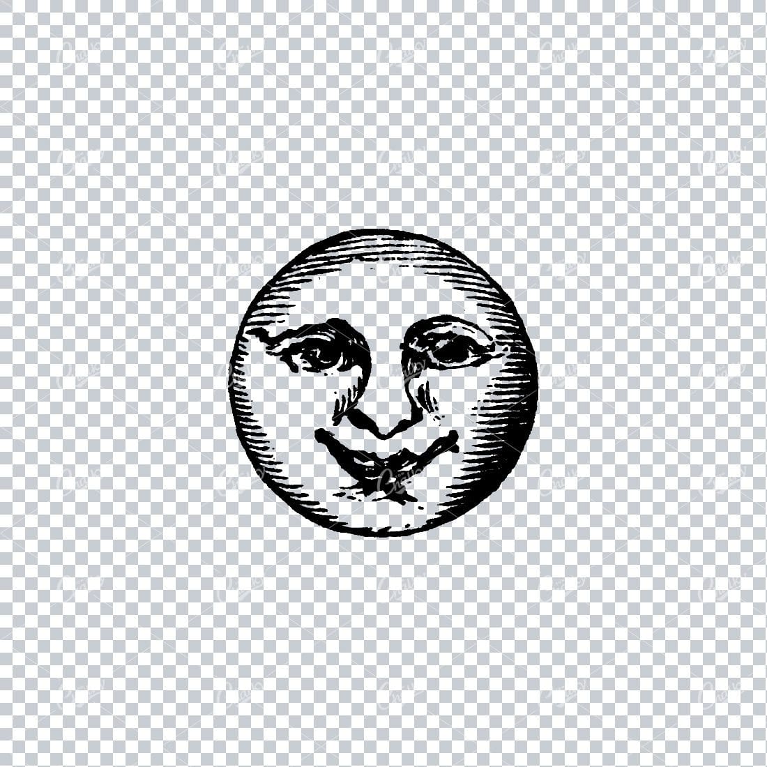 Vintage Lineart Illustration of the Moons Face