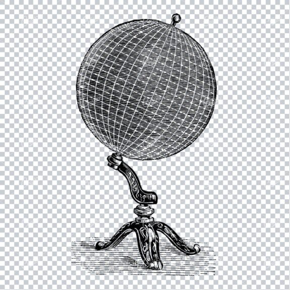 Hand Drawn Illustation of an Antique Globe on a Stand No.1