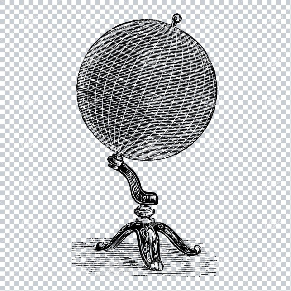 Hand Drawn Illustation of an Antique Globe on a Stand No.1
