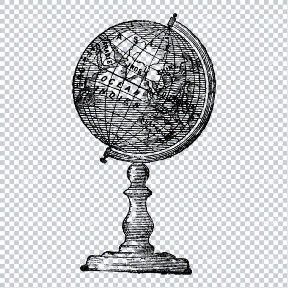 Hand Drawn Illustation of an Antique Globe on a Stand No.2