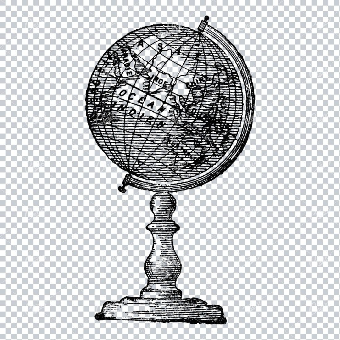Hand Drawn Illustation of an Antique Globe on a Stand No.2