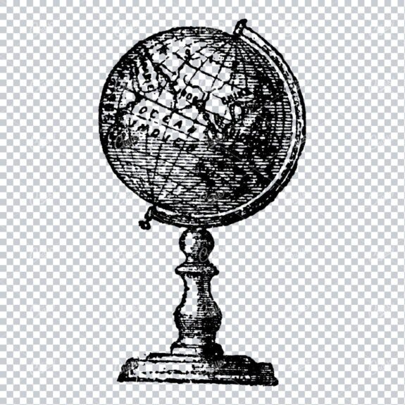 Hand Drawn Illustation of an Antique Globe on a Stand No.3
