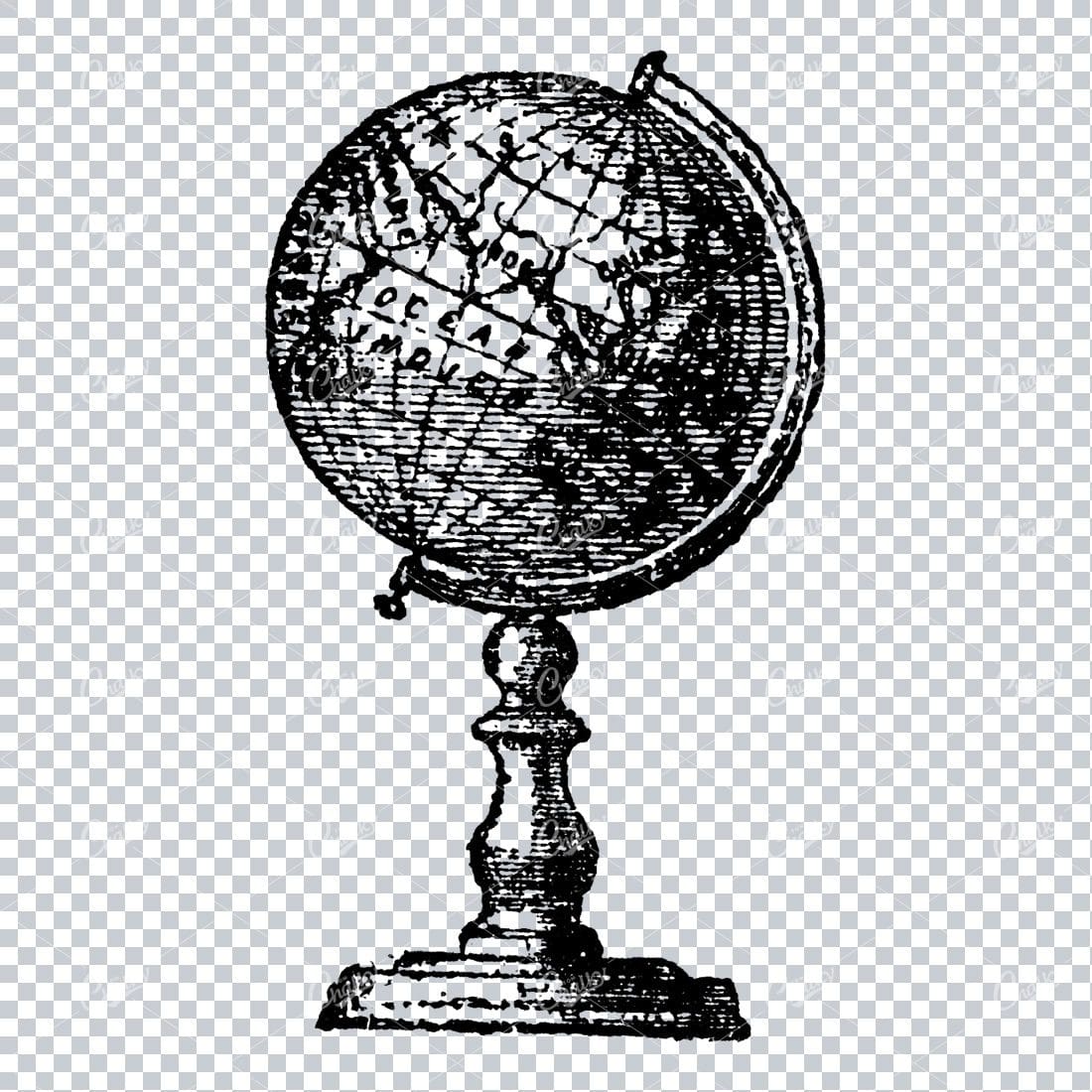 Hand Drawn Illustation of an Antique Globe on a Stand No.3