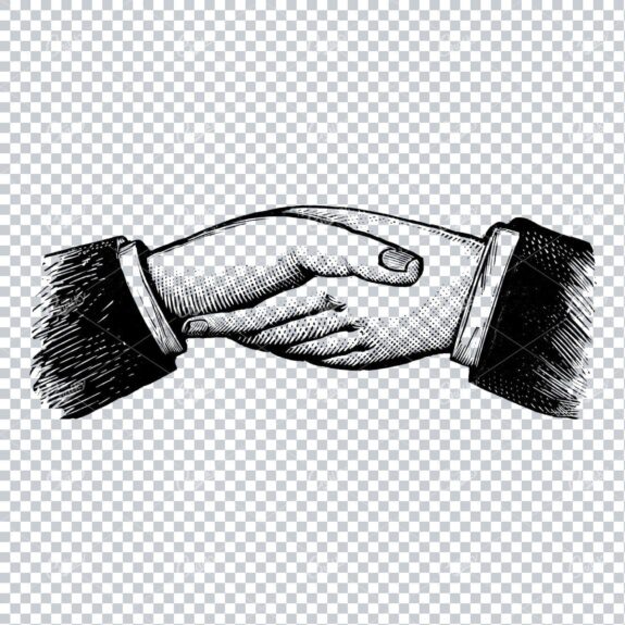 Vintage Line Art Illustration of Hands Shaking No.1