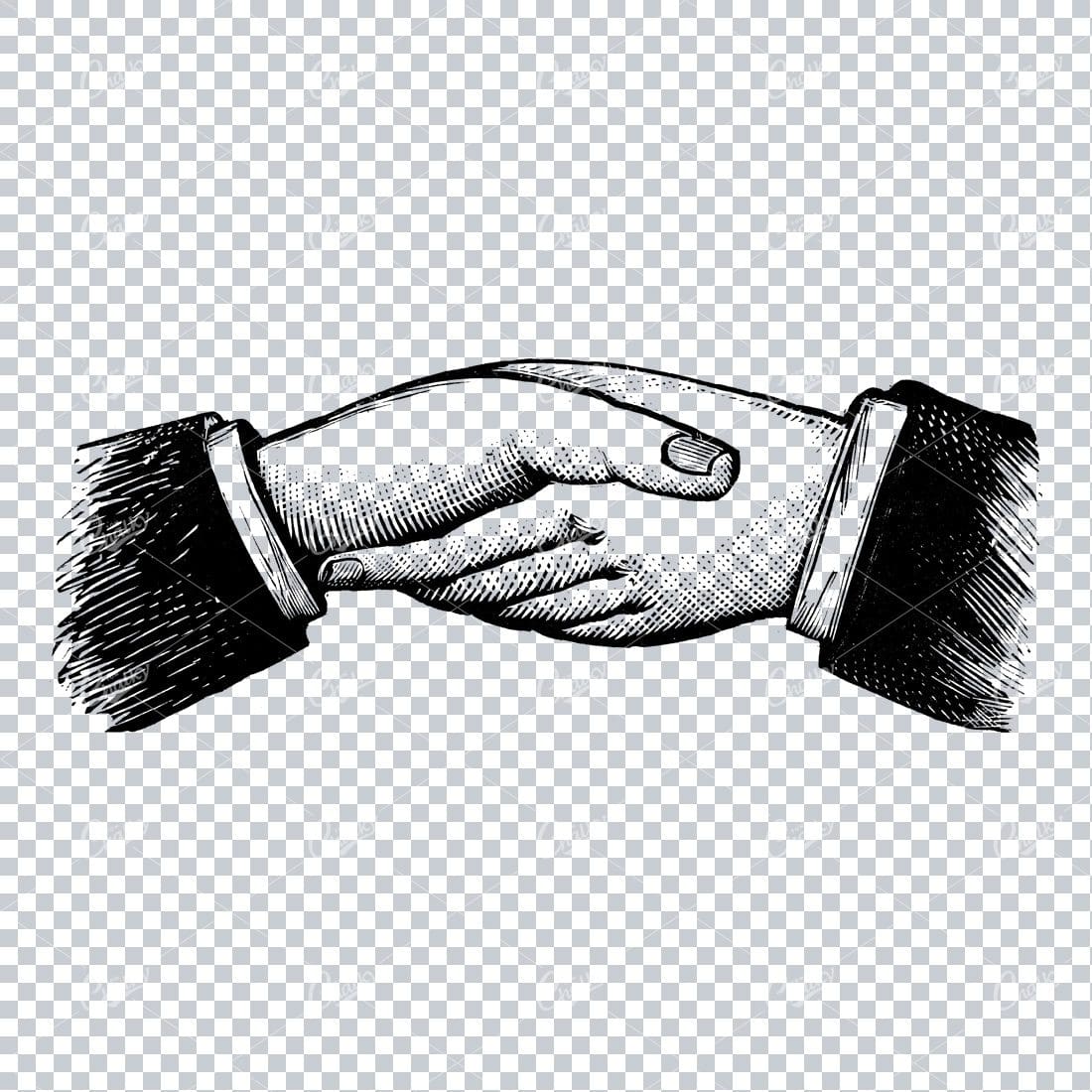 Vintage Line Art Illustration of Hands Shaking No.1
